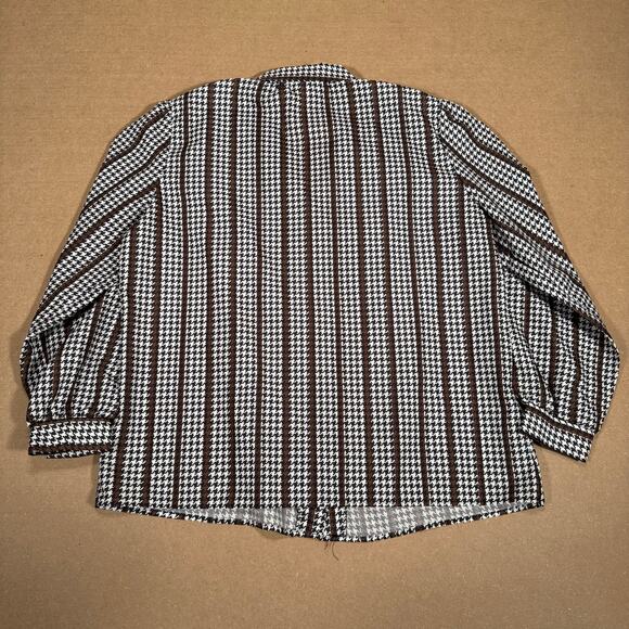 Vintage 70s Rhapsody Houndstooth Blouse Sz 40 Made in USA Brown Retro Disco Top - Picture 6 of 8